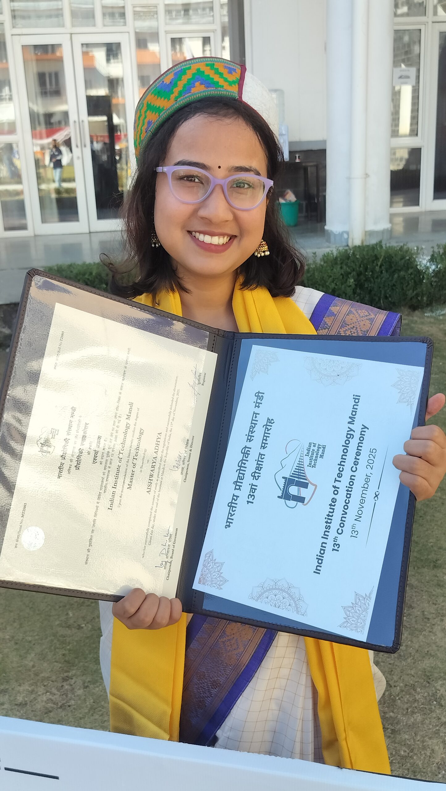 आईआईटी मंडी के 13वें दीक्षांत समारोह में ऐश्वर्या अध्याय को M.Tech की डिग्री